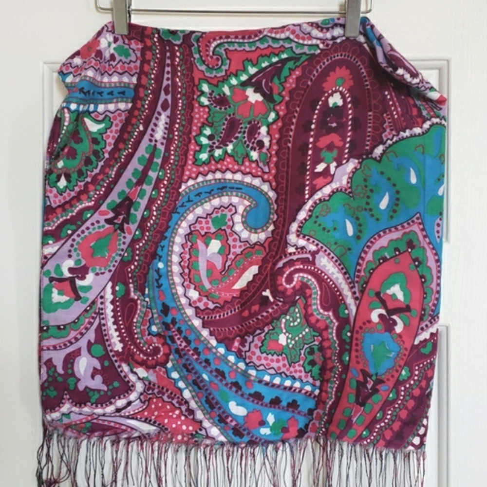 VINTAGE Square Scarf Jade Green Turquoise Blue Orchid Burgundy Lightweight